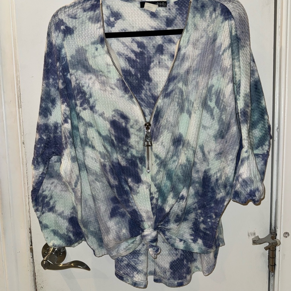 Ariella Blue Tie-Dye 3/4 Zip-Up Hoodie